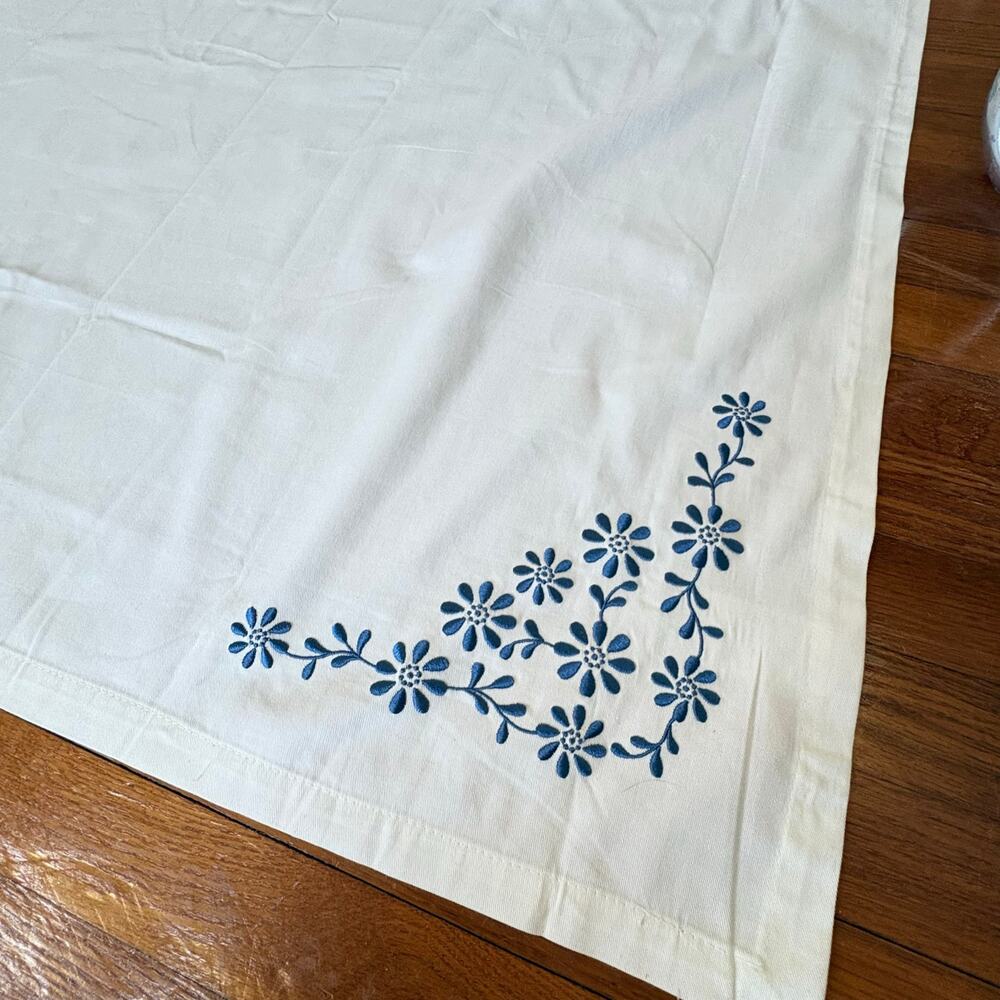 Martha Stewart Blue Floral Embroidered Cotton Tablecloth